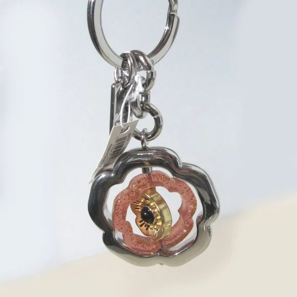 Coach Spinning Tea Rose Bag Charm Silver Glitter - Picture 4 of 6